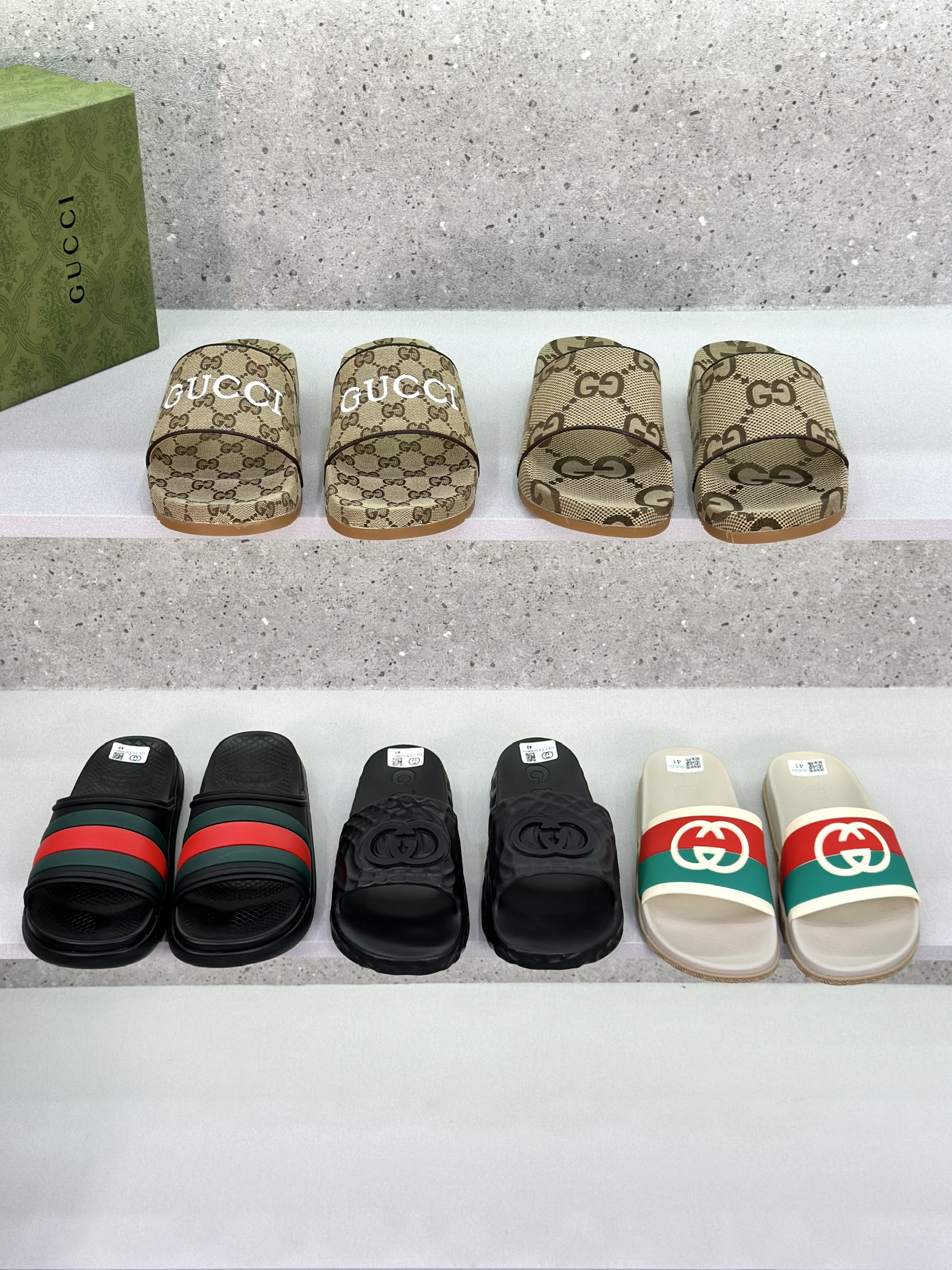 Dép lê quai ngang Gucci GC Đen sần logo GG nổi Like Auth on web fullbox bill thẻ VTN
